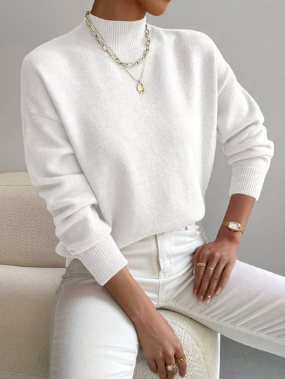 Mock Neck Pullover Sweater – Women's Relaxed Fit Soft Knit
