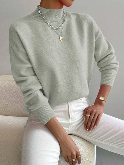 Mock Neck Pullover Sweater – Women's Relaxed Fit Soft Knit