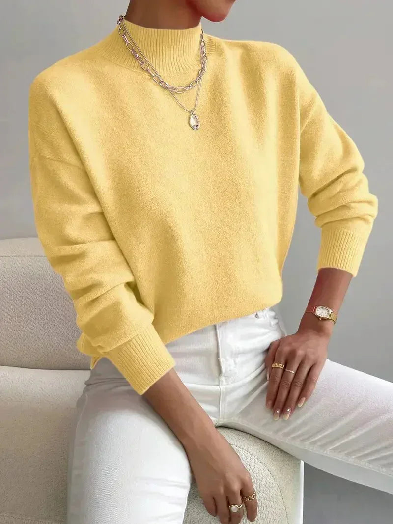 Mock Neck Pullover Sweater – Women's Relaxed Fit Soft Knit