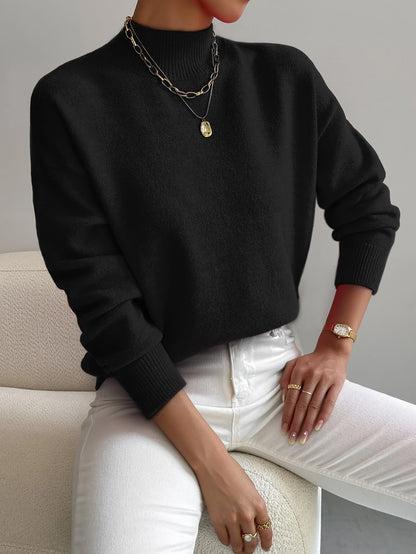 Mock Neck Pullover Sweater – Women's Relaxed Fit Soft Knit