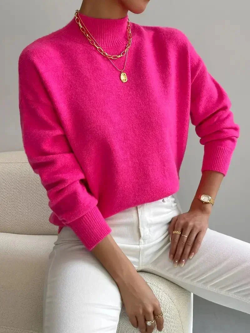 Mock Neck Pullover Sweater – Women's Relaxed Fit Soft Knit