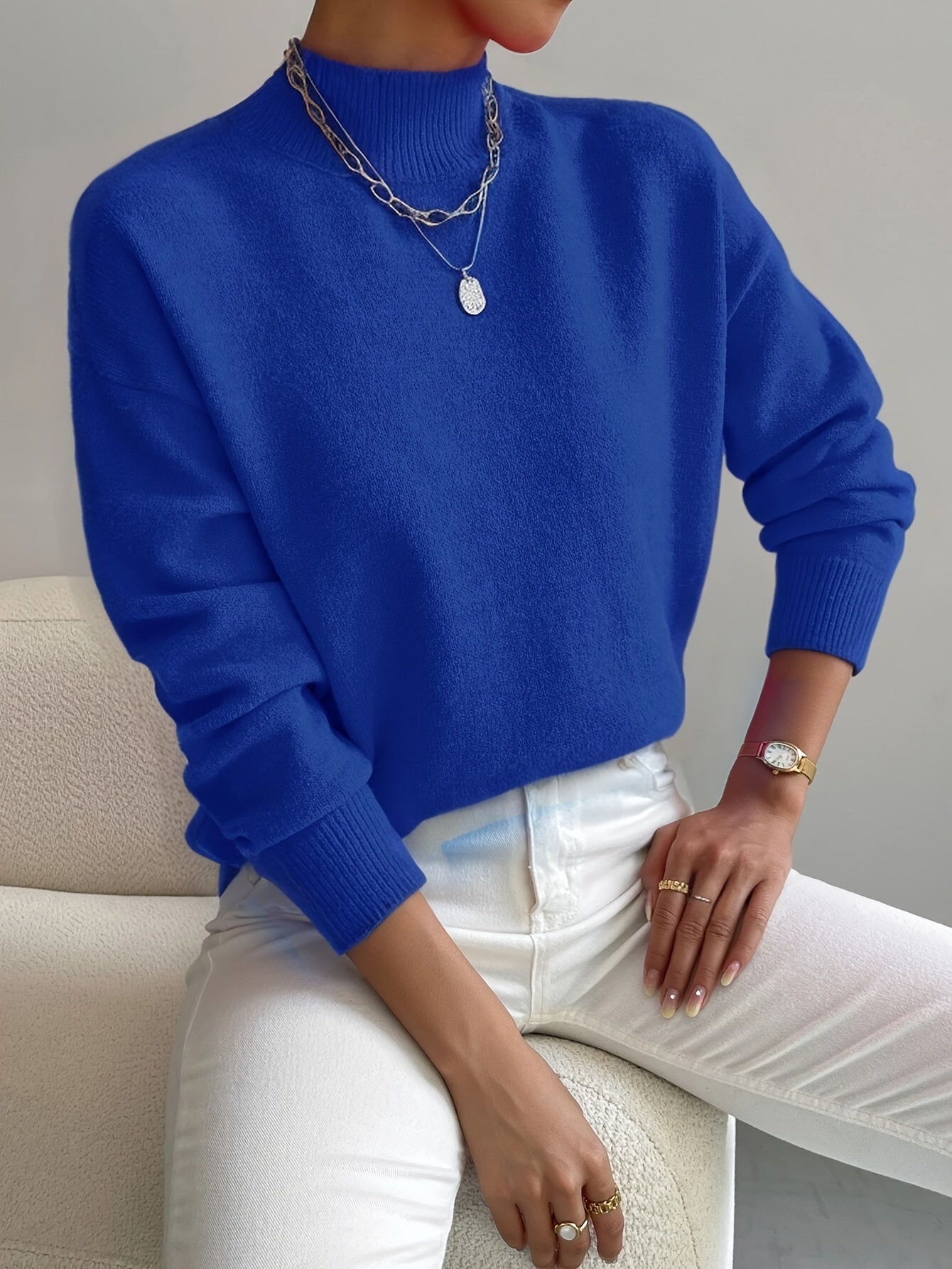 Mock Neck Pullover Sweater – Women's Relaxed Fit Soft Knit