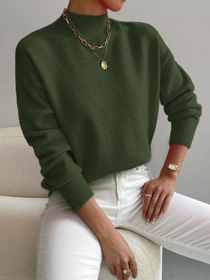 Mock Neck Pullover Sweater – Women's Relaxed Fit Soft Knit
