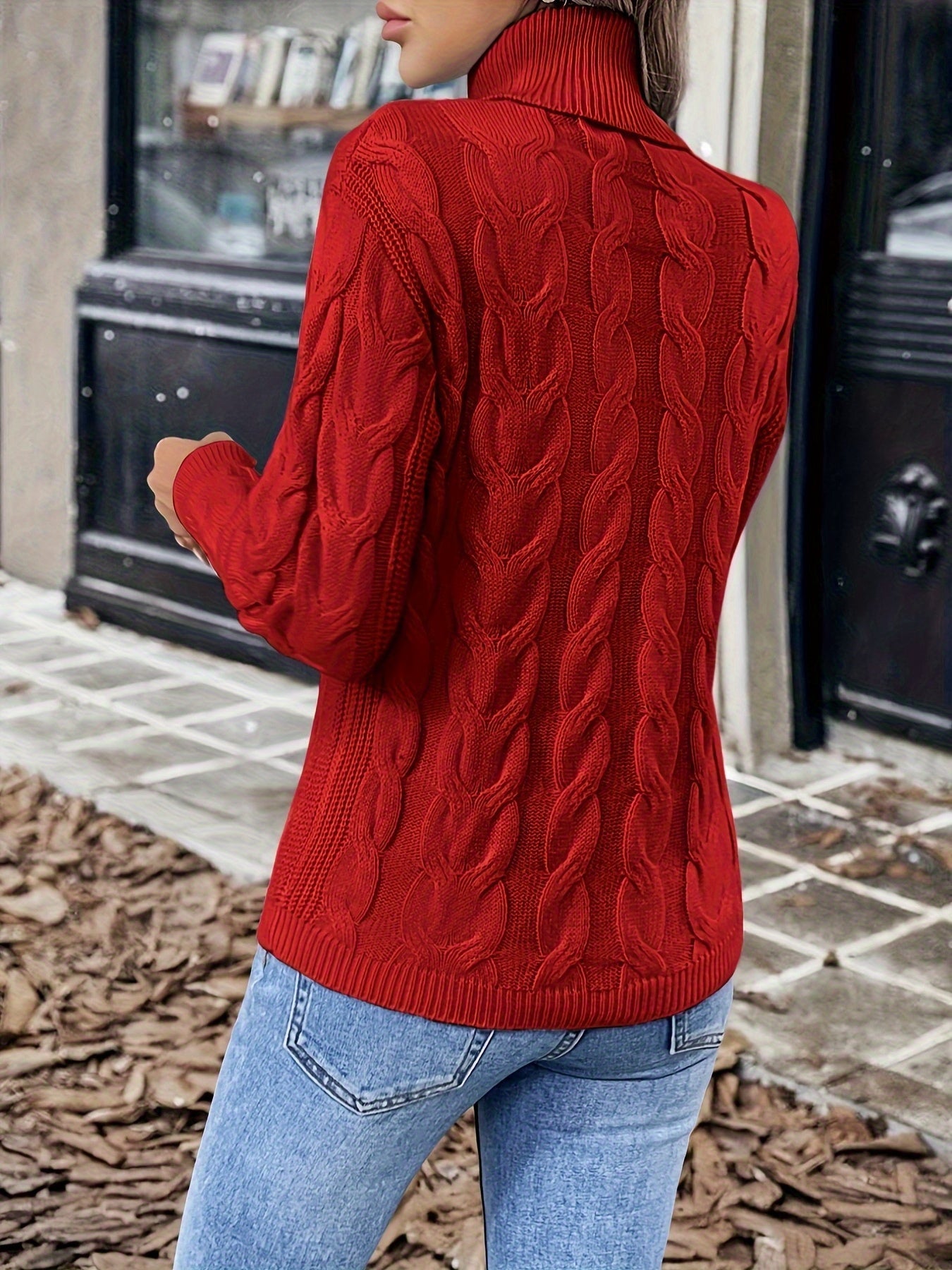 Cable Knit Turtleneck Sweater – Women's Long Sleeve Pullover