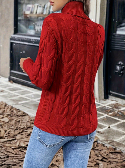 Cable Knit Turtleneck Sweater – Women's Long Sleeve Pullover