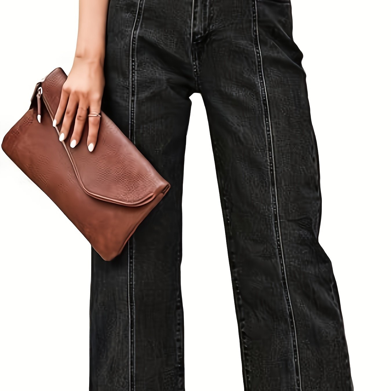 High Waist Wide Leg Cropped Jeans – Raw Hem Dark Wash Denim