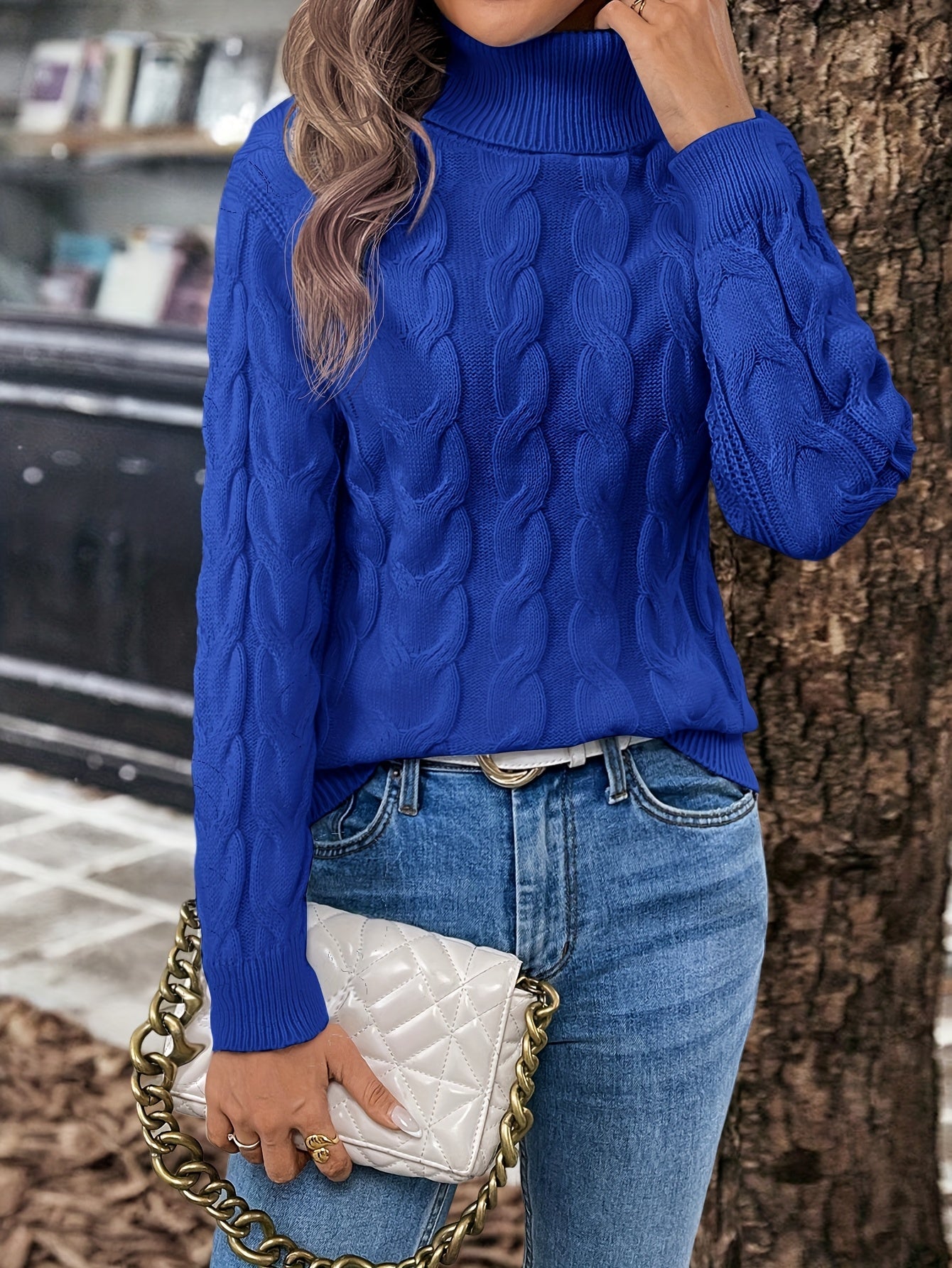 Cable Knit Turtleneck Sweater – Women's Long Sleeve Pullover