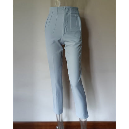 High-Waisted Pleated Straight-Leg Trousers – Tailored Work Pants