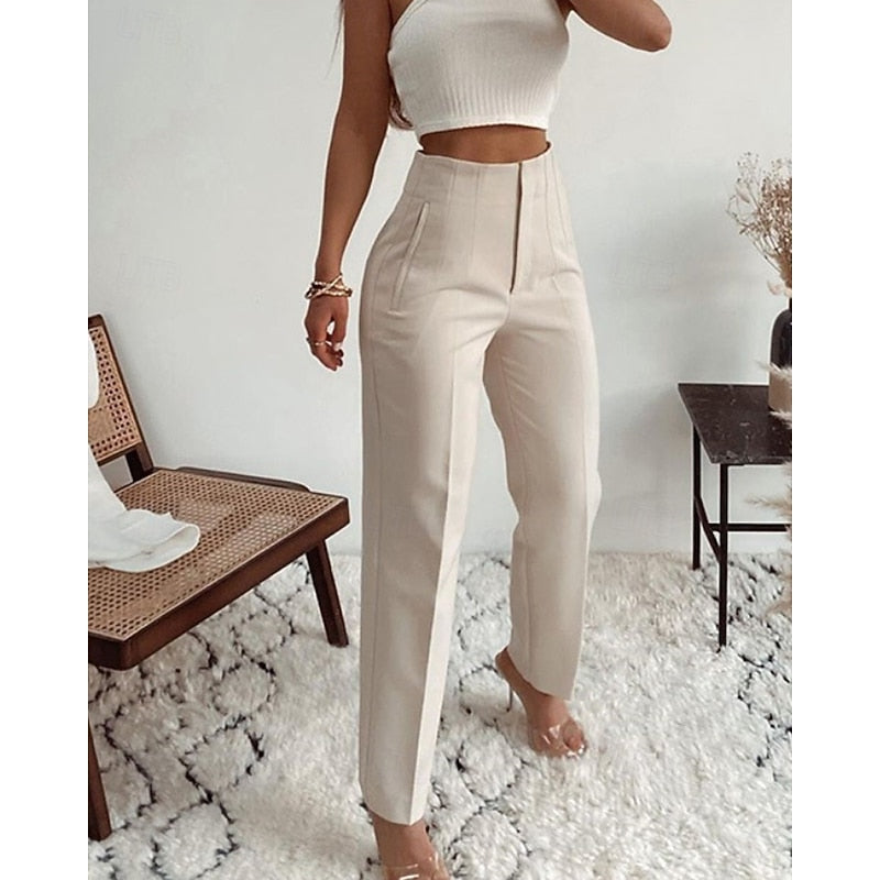 High-Waisted Pleated Straight-Leg Trousers – Tailored Work Pants