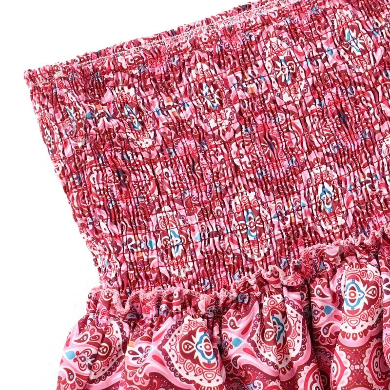 Tiered Ruffle Mini Skirt – Boho Print Elastic Waist