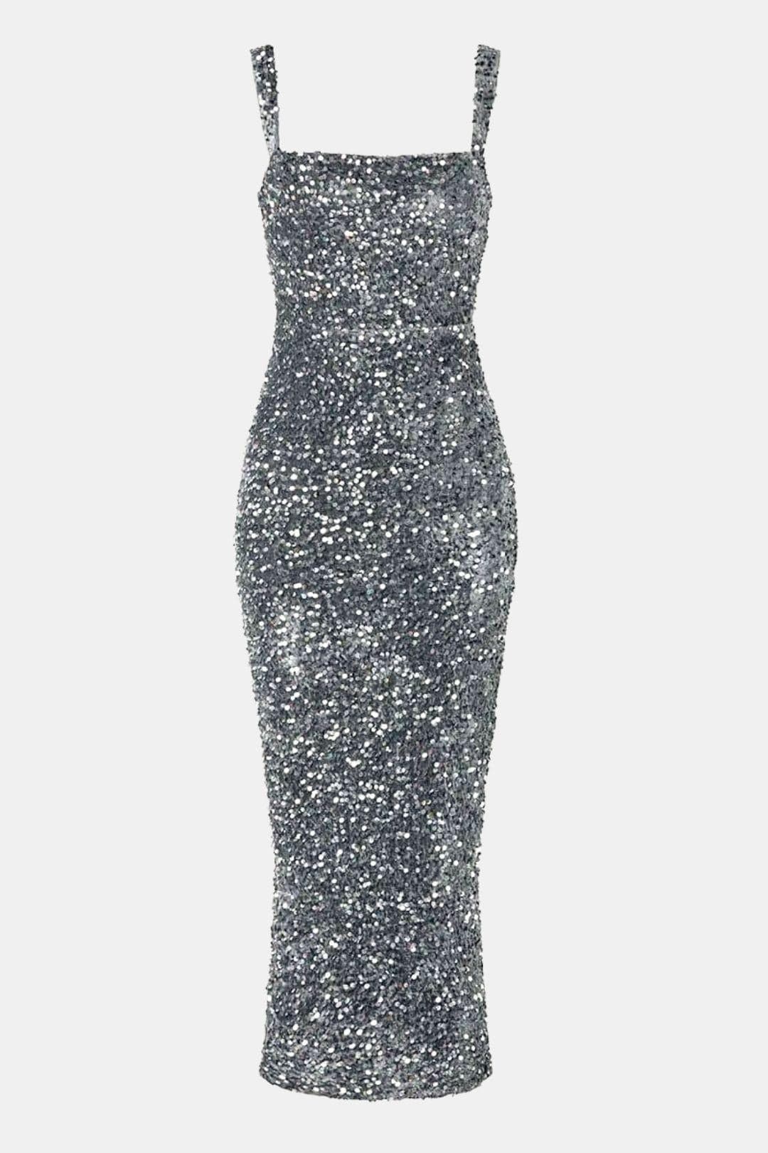 Sequin Bodycon Maxi Dress – Square Neck Formal Evening Dress