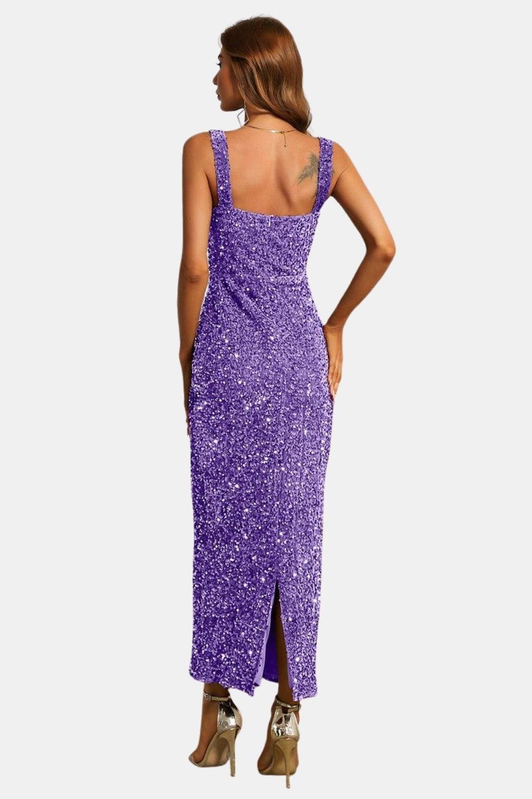 Sequin Bodycon Maxi Dress – Square Neck Formal Evening Dress