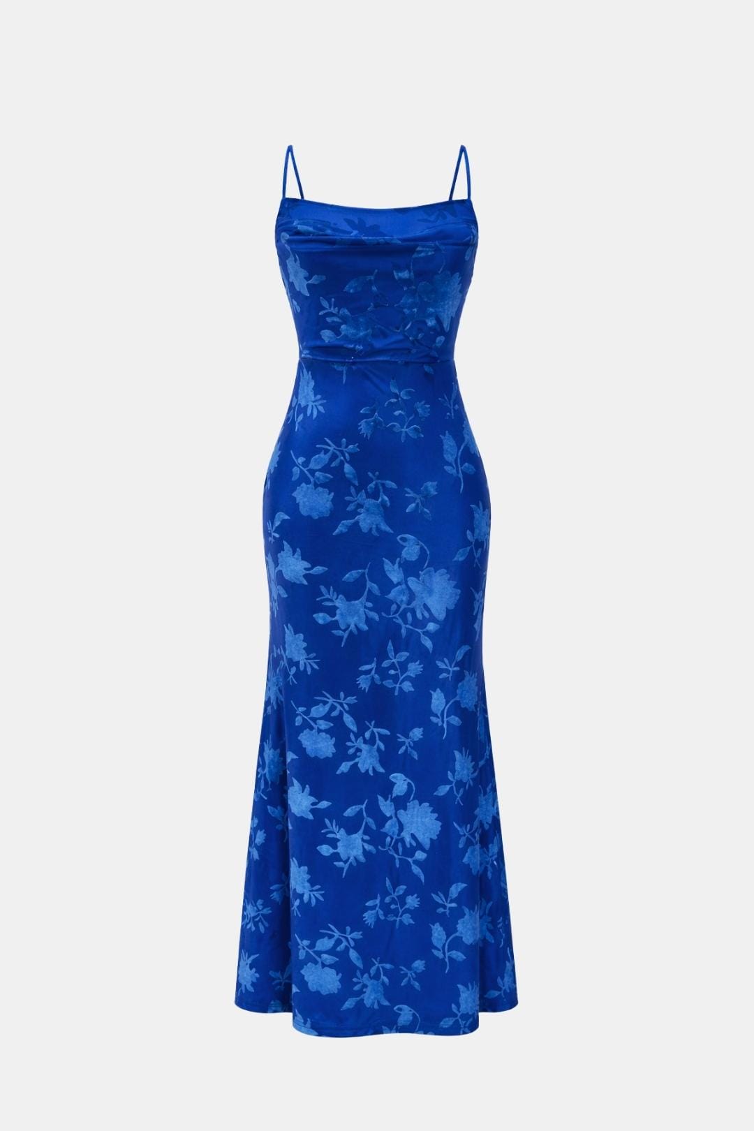Floral Jacquard Cowl Neck Maxi Dress – Ruched Mermaid Formal Dress