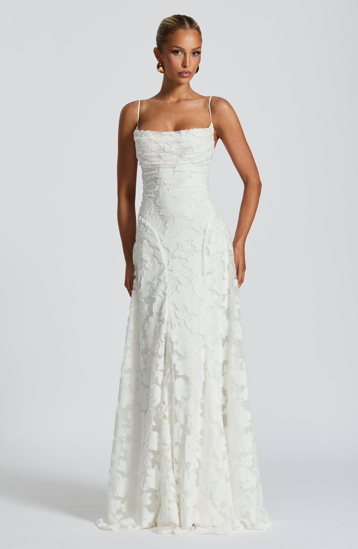 Floral Lace A-Line Maxi Dress – Spaghetti Strap Formal Evening Gown