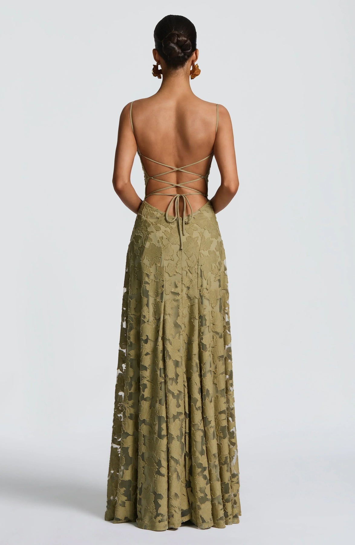 Floral Lace A-Line Maxi Dress – Spaghetti Strap Formal Evening Gown
