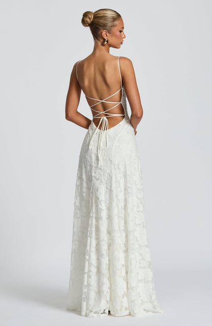 Floral Lace A-Line Maxi Dress – Spaghetti Strap Formal Evening Gown