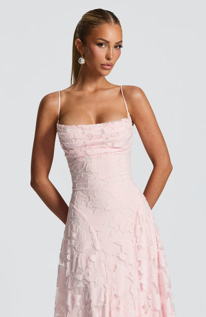 Floral Lace A-Line Maxi Dress – Spaghetti Strap Formal Evening Gown