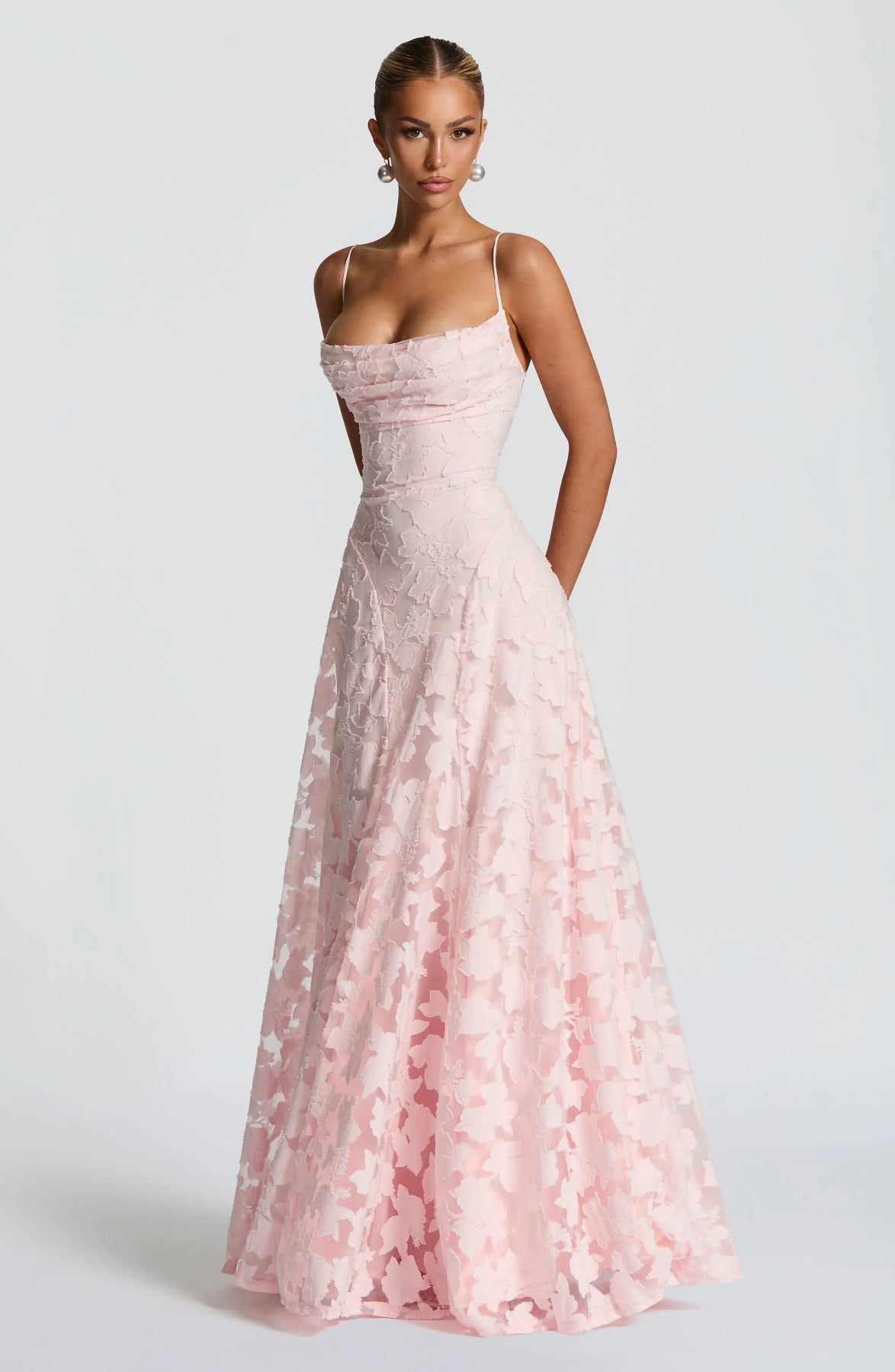 Floral Lace A-Line Maxi Dress – Spaghetti Strap Formal Evening Gown