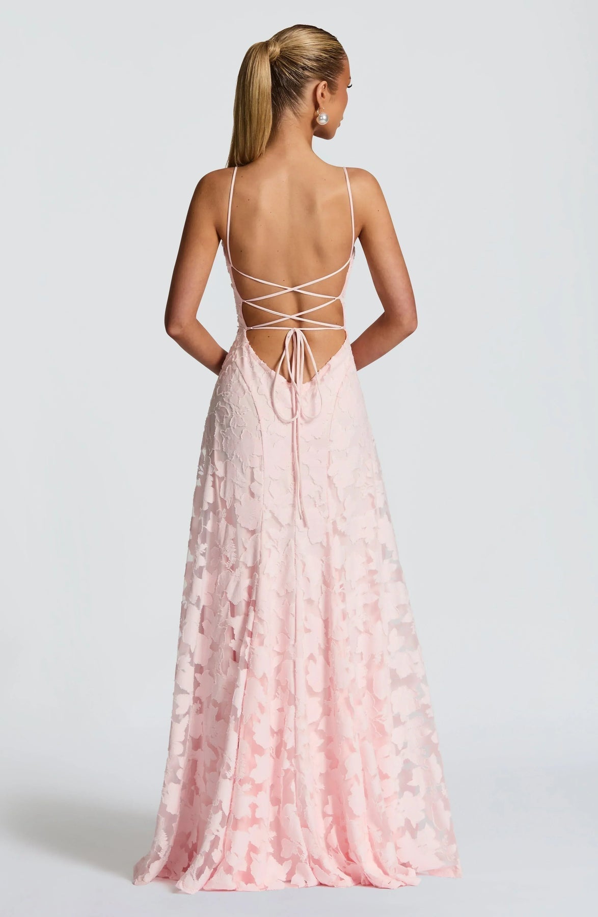 Floral Lace A-Line Maxi Dress – Spaghetti Strap Formal Evening Gown