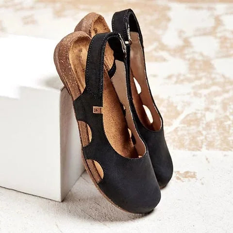 Women's Closed Toe Slingback Sandals – Cushioned Flat Sandals with Cutout Detail