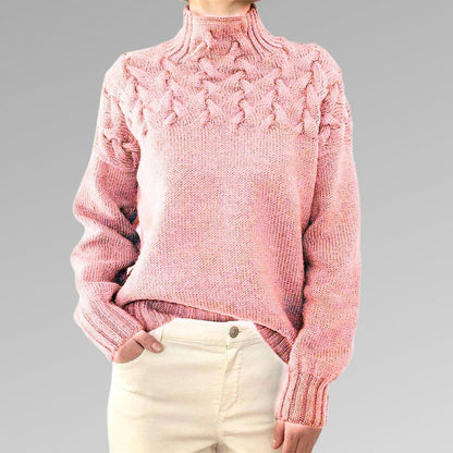 Chunky Cable Knit Turtleneck Sweater – Yoke Detail Relaxed Fit