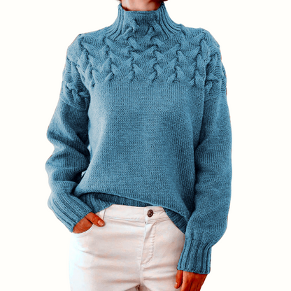 Cable Knit Turtleneck Sweater – Women's Relaxed Fit Pullover