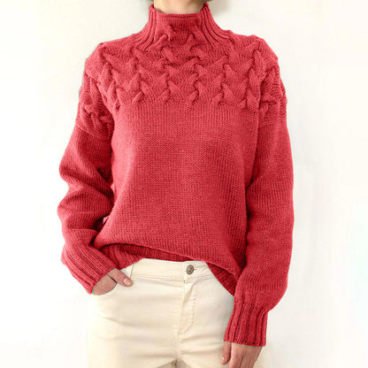 Cable Knit Turtleneck Sweater – Women's Relaxed Fit Pullover