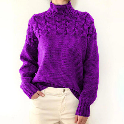 Cable Knit Turtleneck Sweater – Women's Relaxed Fit Pullover