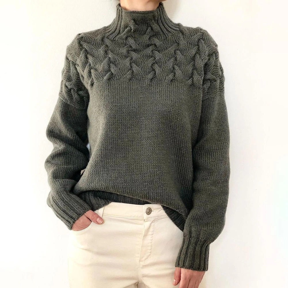 Cable Knit Turtleneck Sweater – Women's Relaxed Fit Pullover