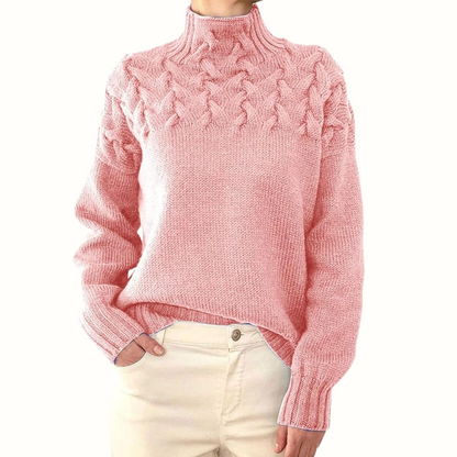 Cable Knit Turtleneck Sweater – Women's Relaxed Fit Pullover