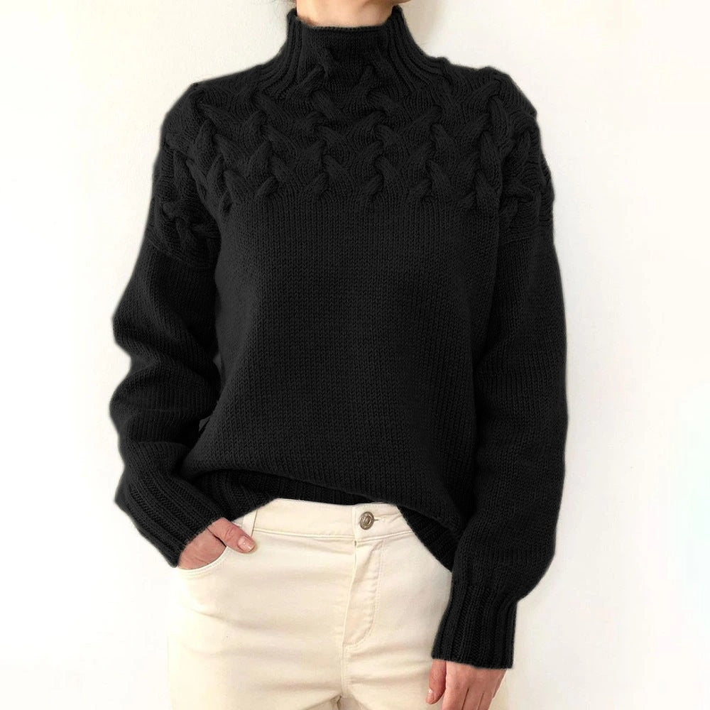 Cable Knit Turtleneck Sweater – Women's Relaxed Fit Pullover