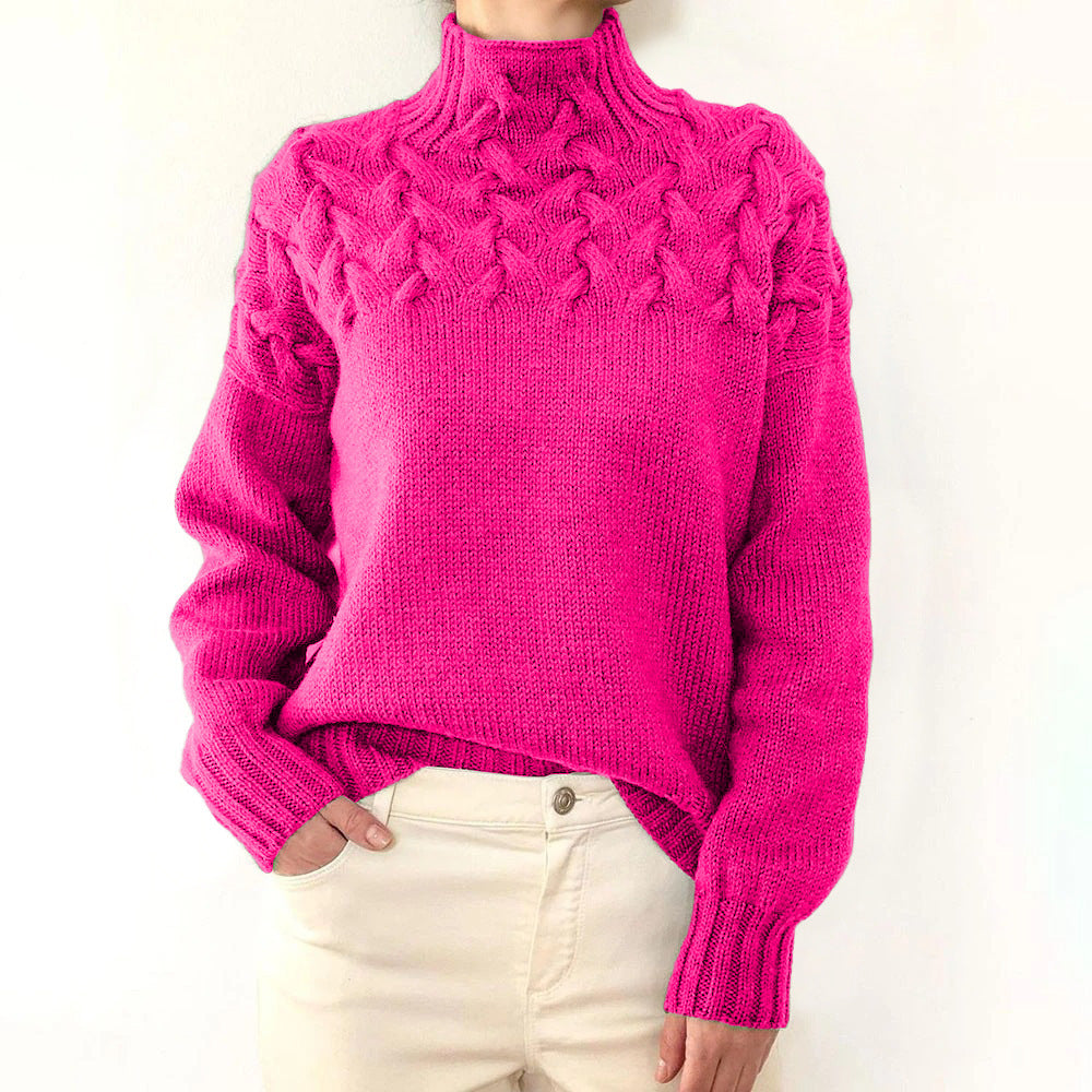 Cable Knit Turtleneck Sweater – Women's Relaxed Fit Pullover