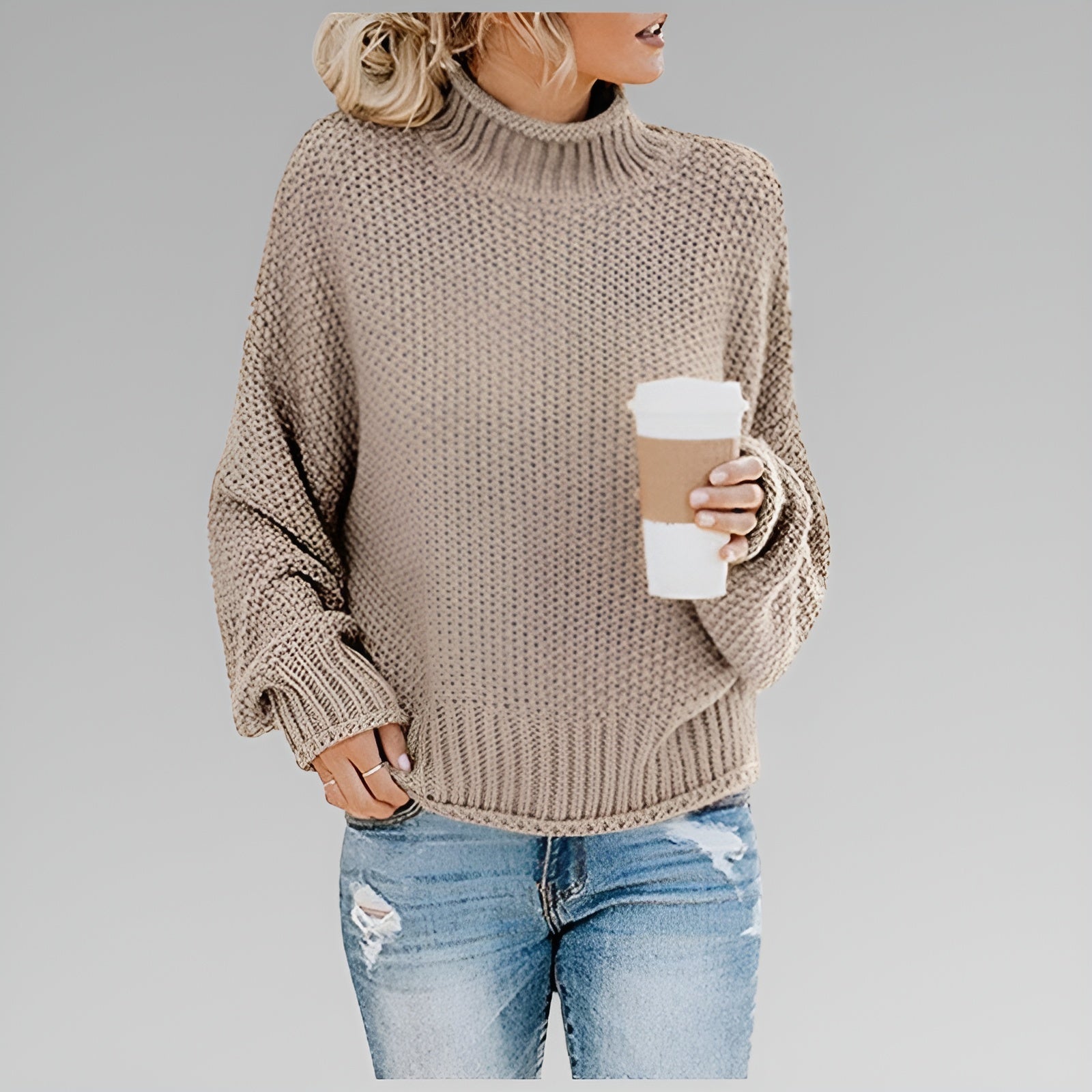 Chunky Knit Turtleneck Sweater – Oversized Pullover for Women