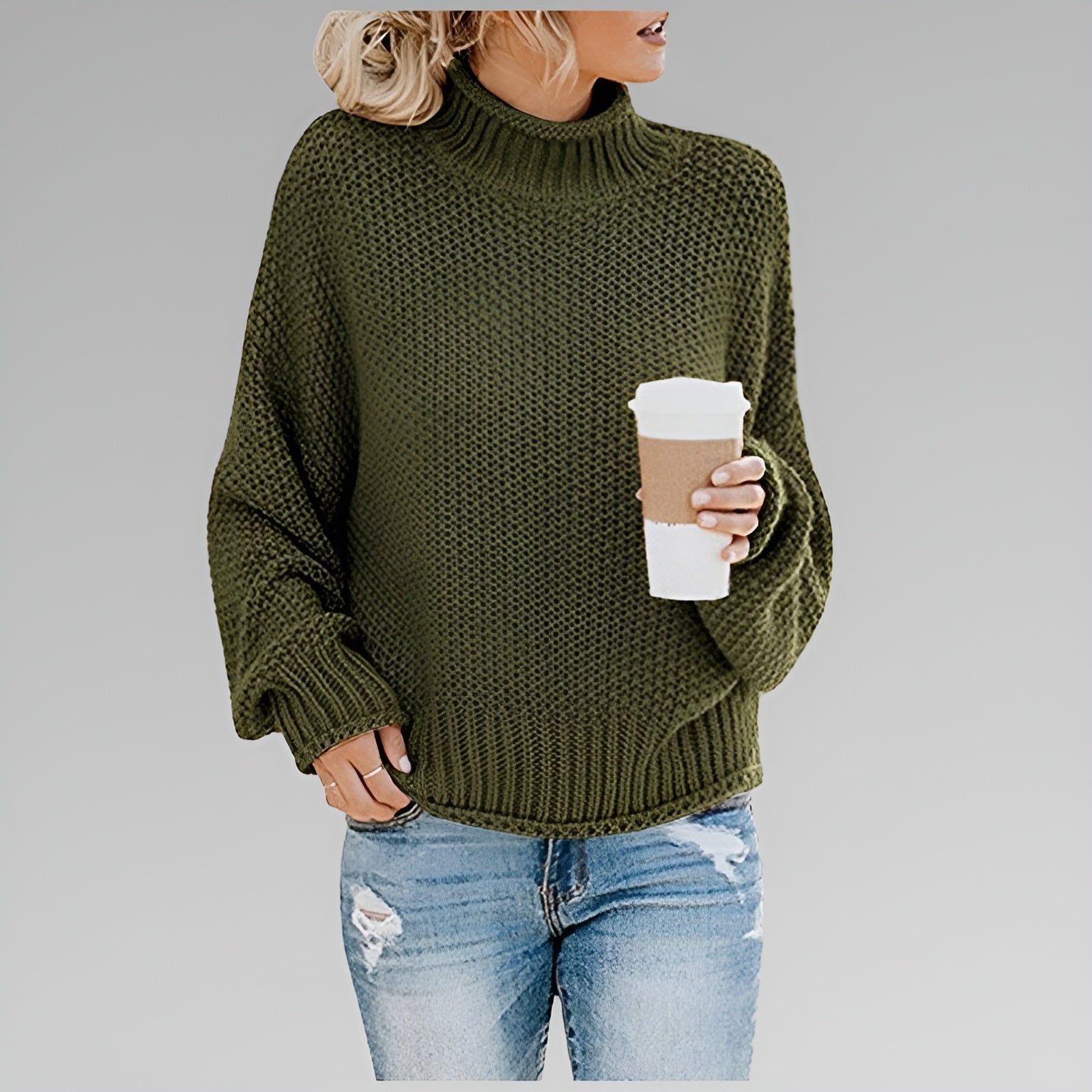 Chunky Knit Turtleneck Sweater – Oversized Pullover for Women