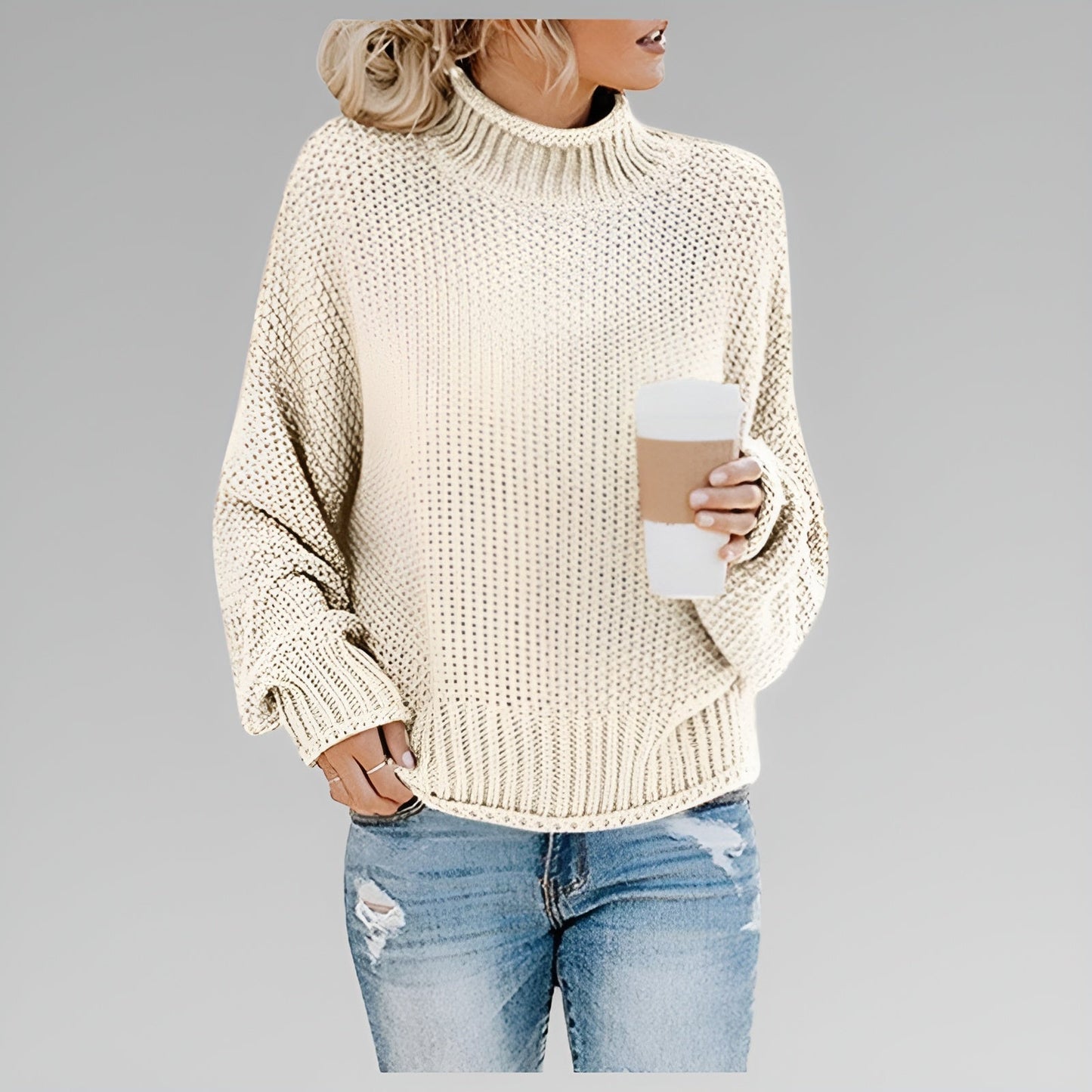 Chunky Knit Turtleneck Sweater – Oversized Pullover for Women