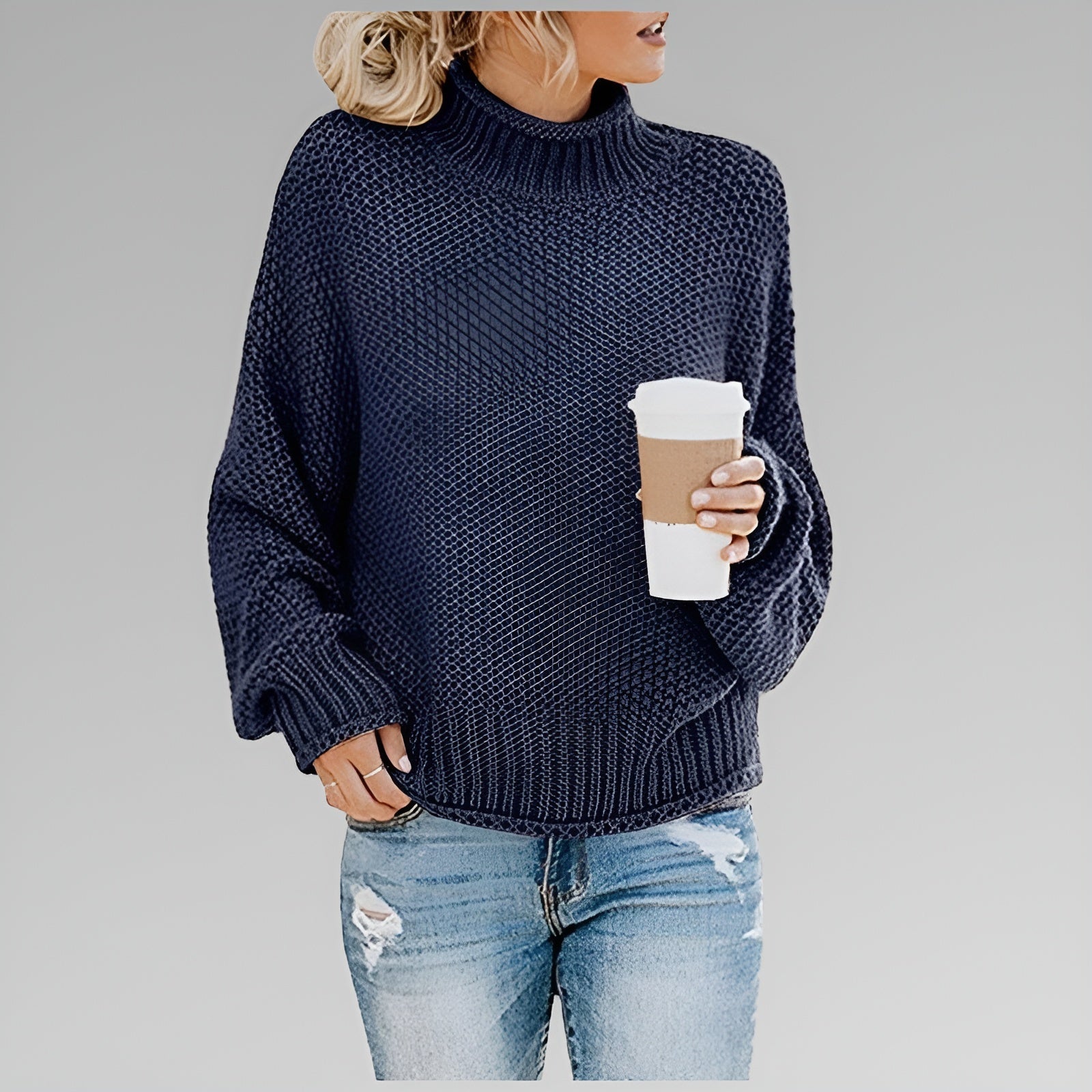 Chunky Knit Turtleneck Sweater – Oversized Pullover for Women