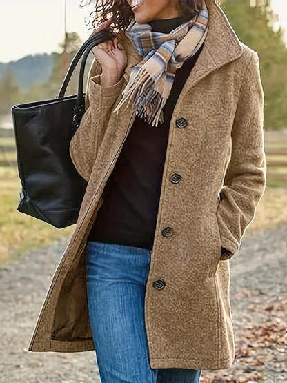 Women's Wool Blend Pea Coat – Mid-Length Lapel Button-Front