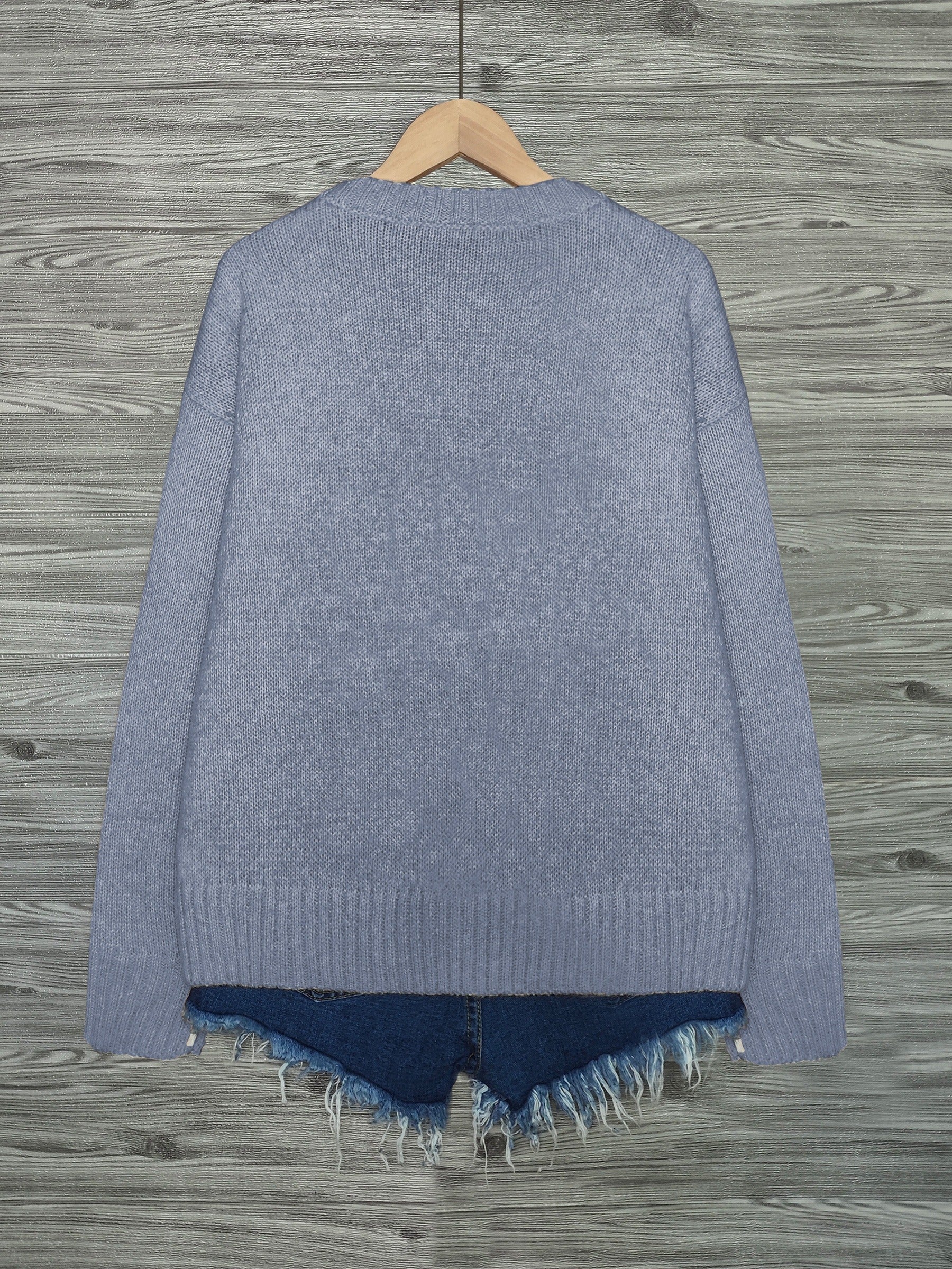 Cat Print Knit Pullover Sweater – Crewneck Relaxed Fit Long Sleeve