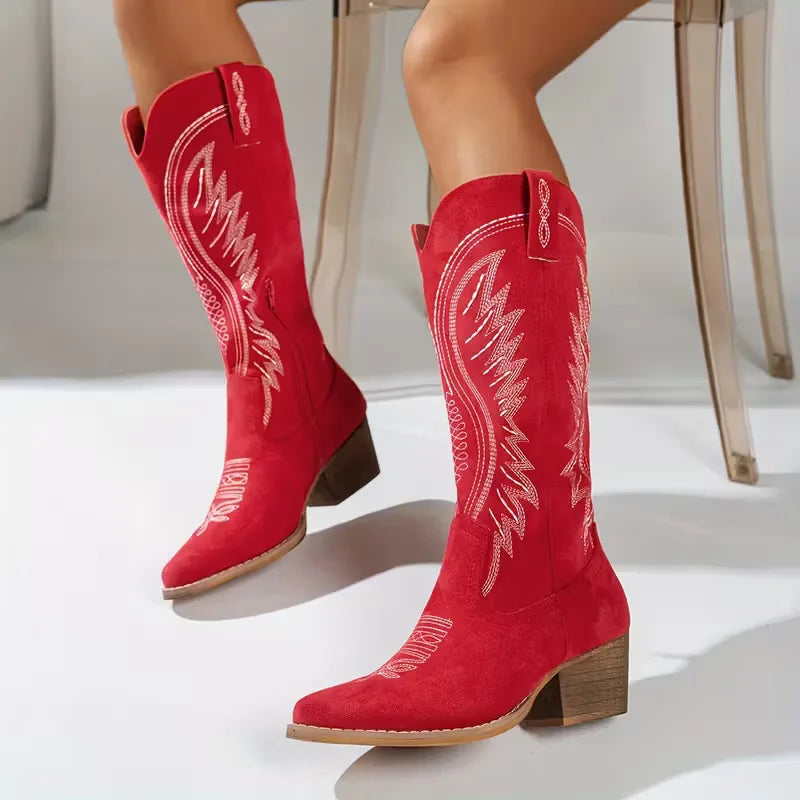 Embroidered Cowboy Boots – Women's Knee-High Western Block Heel
