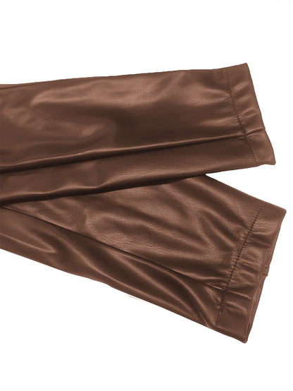 Faux Leather Cropped Moto Jacket – Stand Collar Zip-Up