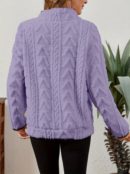 Sherpa Fleece Half-Zip Pullover – Textured Long Sleeve with Kangaroo Pocket