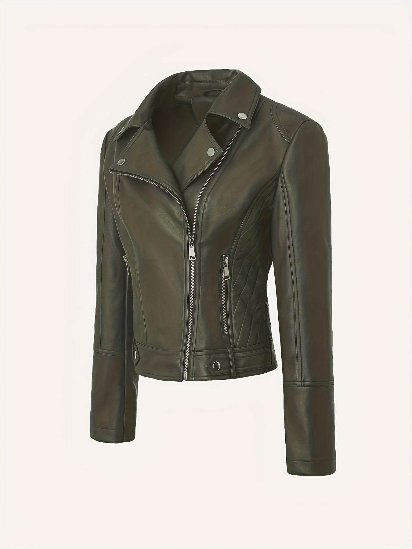 Faux Leather Moto Jacket – Asymmetric Zip Cropped Biker Jacket