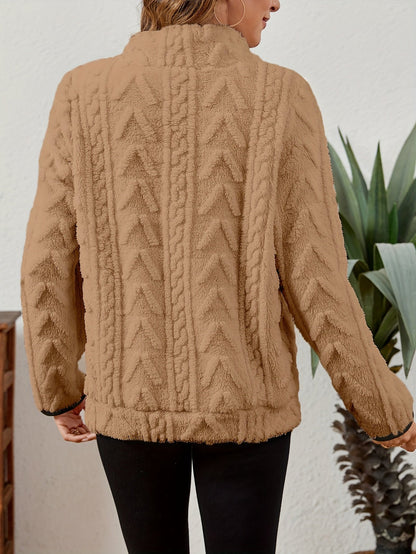 Sherpa Fleece Half-Zip Pullover – Textured Long Sleeve with Kangaroo Pocket