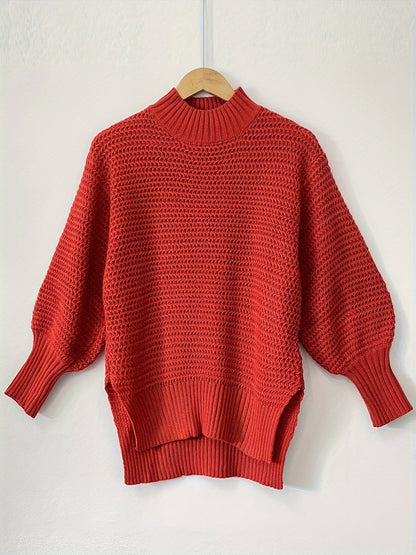 Chunky Knit Mock Neck Sweater – Oversized High-Low Pullover