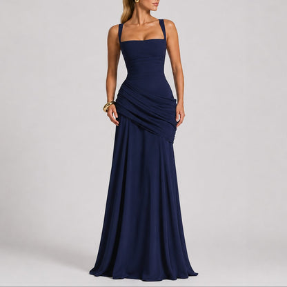 Ruched Square Neck Maxi Dress – Wedding Guest Formal Gown