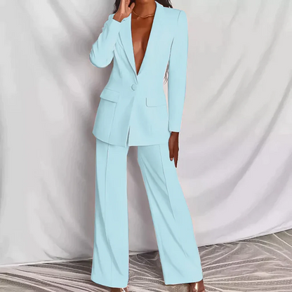 Blazer Wide Leg Pants Suit Set – Women's 2 Piece Business Casual Outfit
