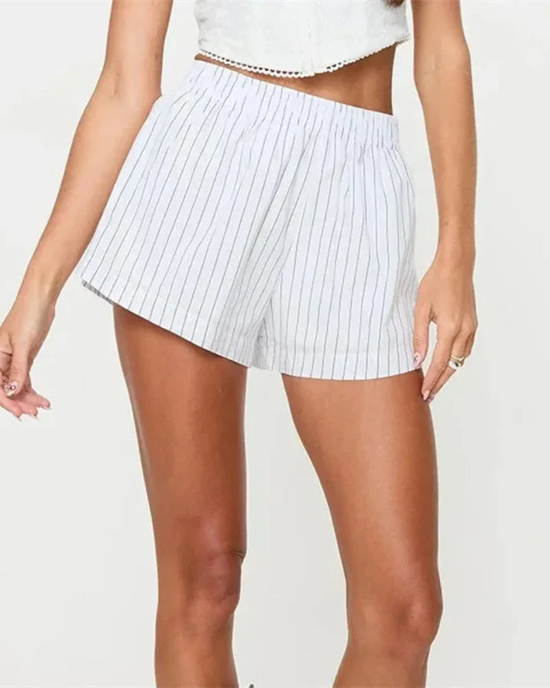 Striped High-Waist Shorts – Wide Leg Elastic Waist Summer Shorts