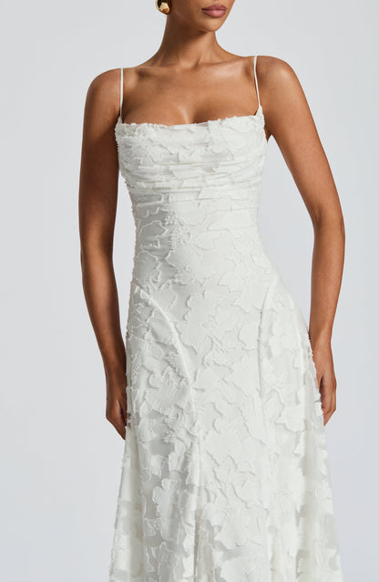 Floral Lace Maxi Dress – A-Line Spaghetti Strap Open Back Gown