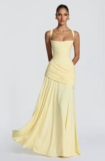 Ruched Maxi Dress – Sweetheart Neckline Cross Back Formal Gown