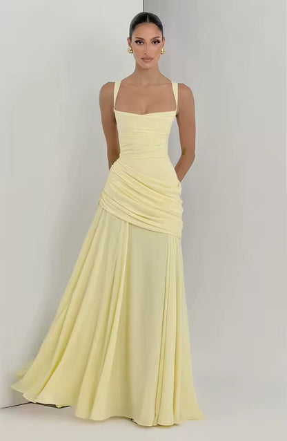 Ruched Maxi Dress – Sweetheart Neckline Cross Back Formal Gown